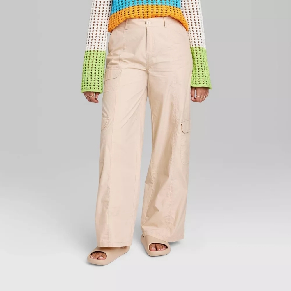 Wild Fable Cream Wide Leg Casual Cargo Pants
